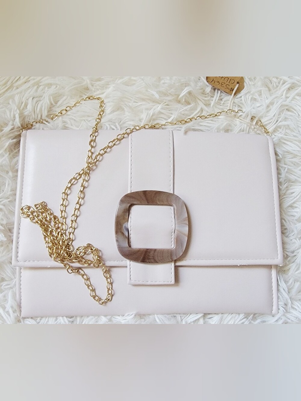 New Women's Cream Crossbody Bag/Clutch with Gold Chain and Buckle